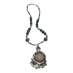 Bohemian Silver and Blue Pendant Necklace